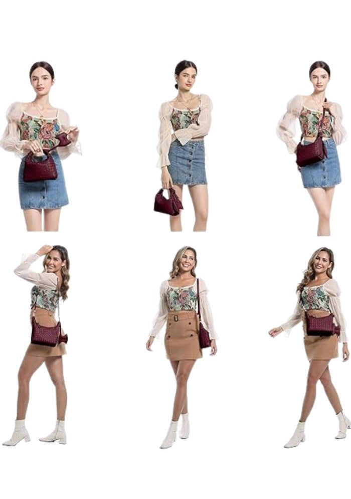 Maroon woven mini hobo