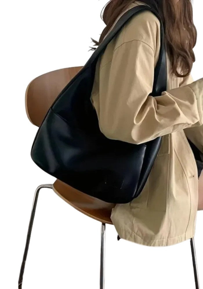 Classic Black Leather Shoulder Bag